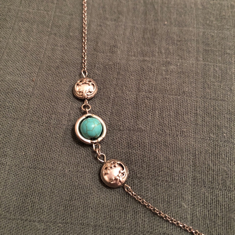 Elegant Turquoise and Silver Long Sweater Necklace - Picture 2 of 12